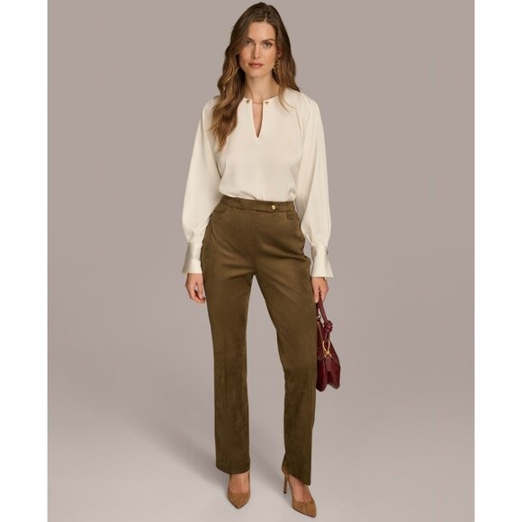 Donna Karan New York Women Straight-Leg Faux-Suede Pants Brown Size 16 MSRP $119 - Picture 3 of 5